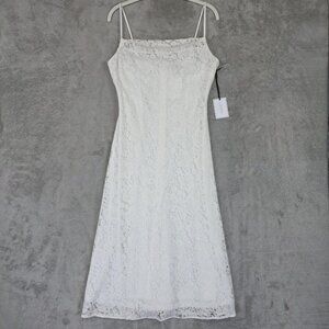 1.STATE Dress Womens Small White Floral Lace Square Neck Slip Midi Bridal Party